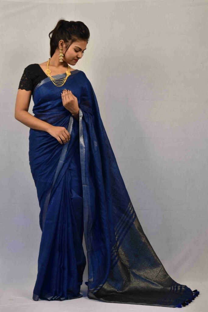 Blue Color Pure Linen Saree Linen Saree