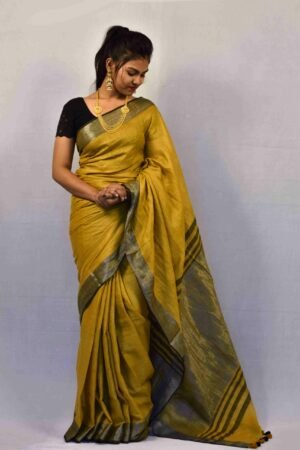 Golden Color Pure Linen Saree