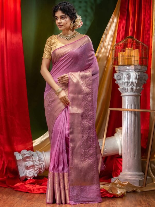 Pink Color Banarasi Silk Linen Saree