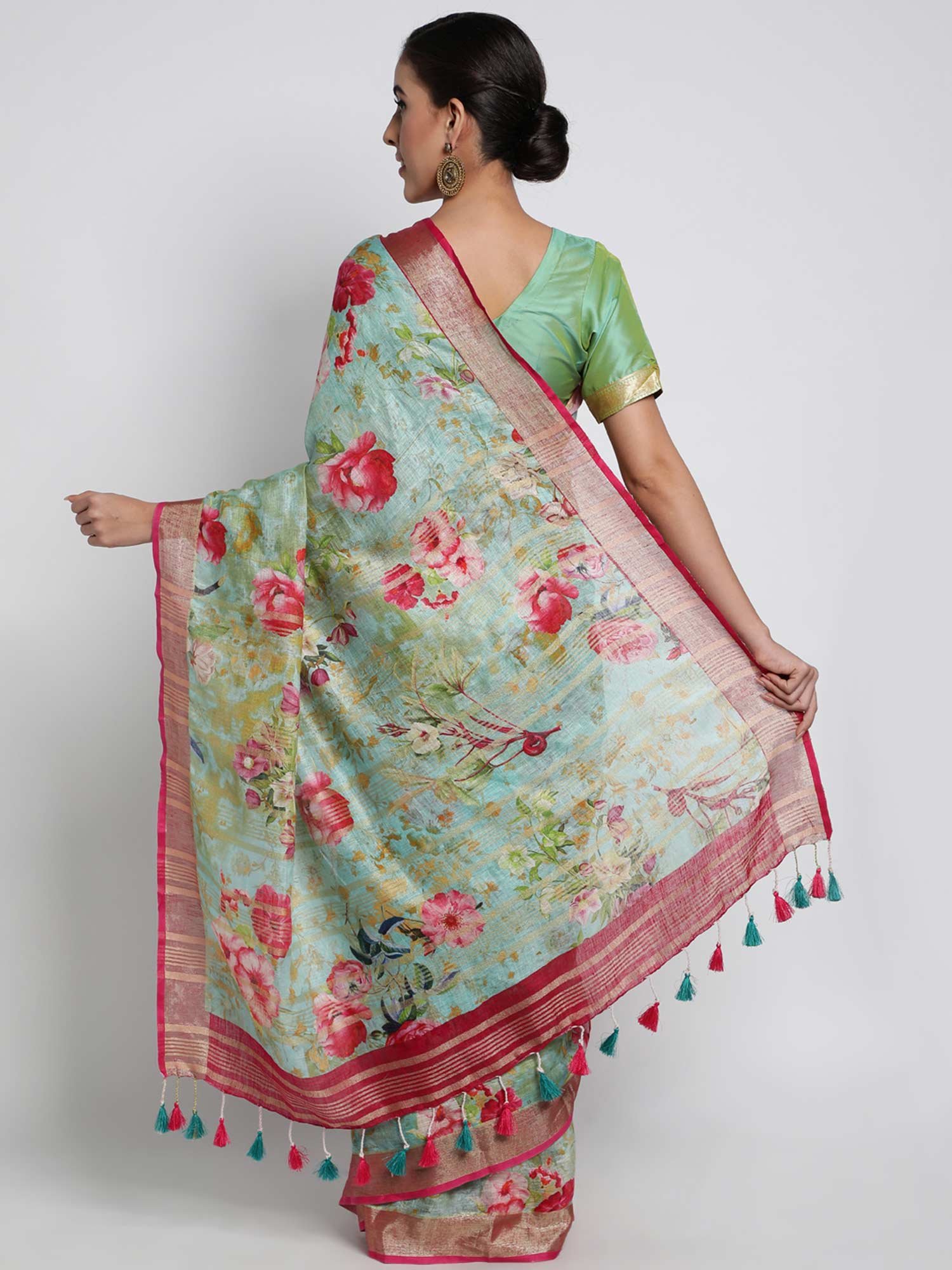 Black Women Casual Wear Printed Linen Saree, With blouse piece at Rs 599 in  Muradnagar