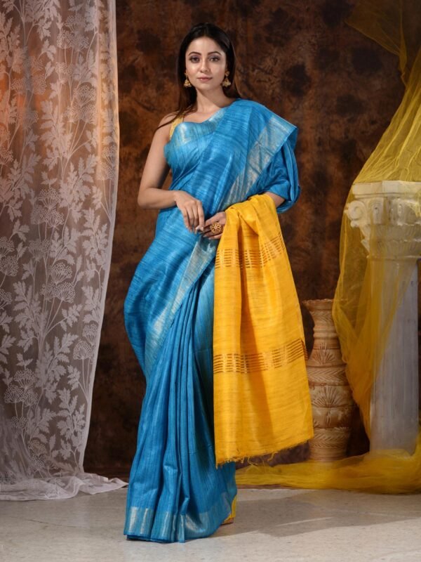 Sky Blue Color Bhagalpuri Ghiccha Silk Saree