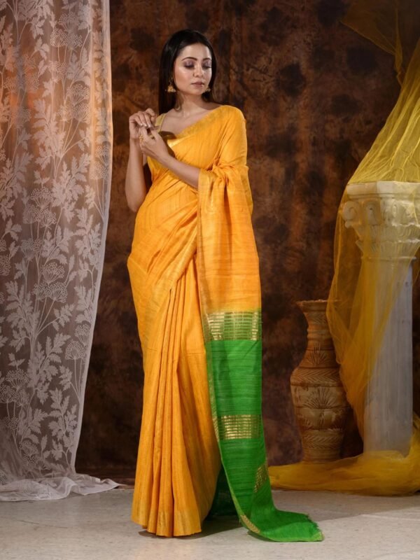 Yellow Color Bhagalpuri Ghiccha Silk Saree