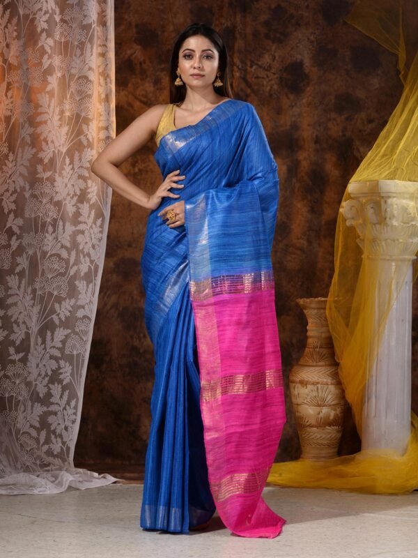Blue Color Bhagalpuri Ghiccha Silk Saree