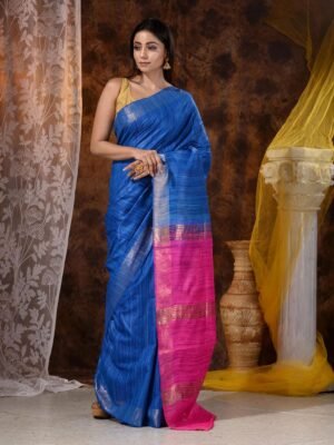 Blue Color Bhagalpuri Ghiccha Silk Saree