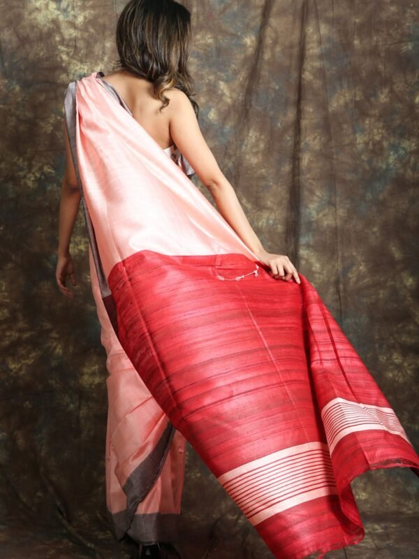 Light Pink Color Bhagalpuri Tusser Silk Ghiccha Pallu Saree