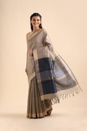 Grey Color Bhagalpuri Desi Silk Saree