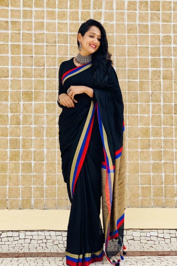 Navy Blue Color Pure Linen Saree