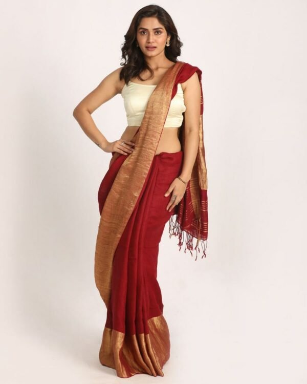 Red Color Pure Linen Saree