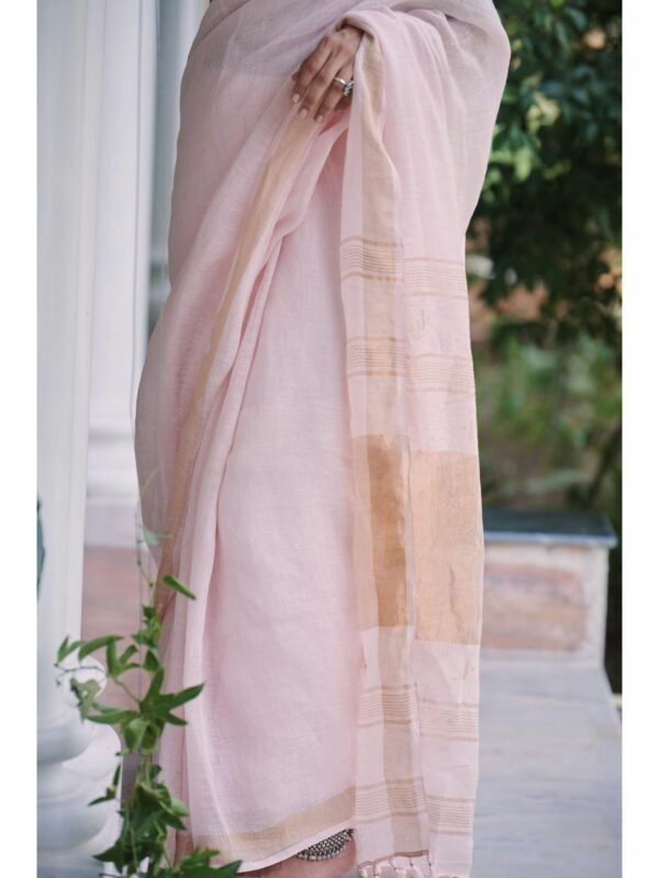 Light Pink Color Pure Linen Saree