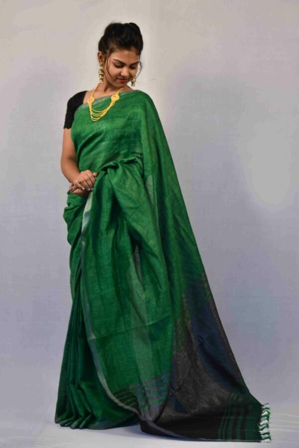 Green Color Pure Linen Saree