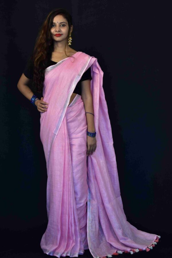 Pink Color Pure Linen Saree