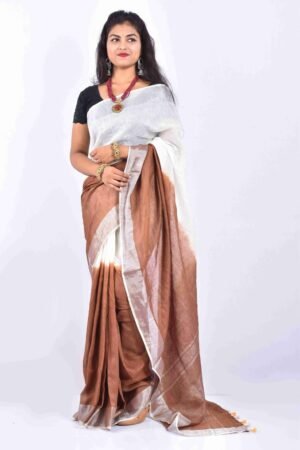 Brown Color Pure Linen Saree