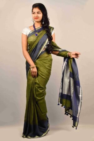 Mehndi Color Pure Linen Saree