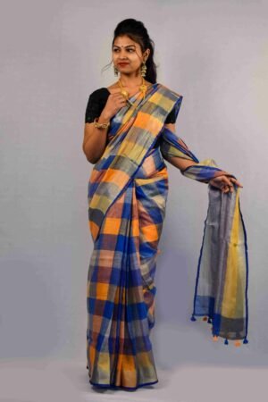 Multi Color Pure Linen Saree