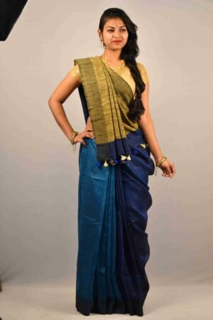 Blue Color Pure Linen Saree