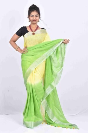 Green Color Pure Linen Saree