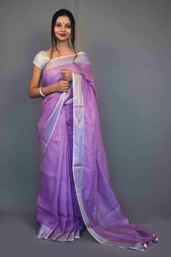 Purple Color Pure Linen Saree
