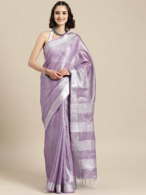 Purple Color Tissue Linen Saree